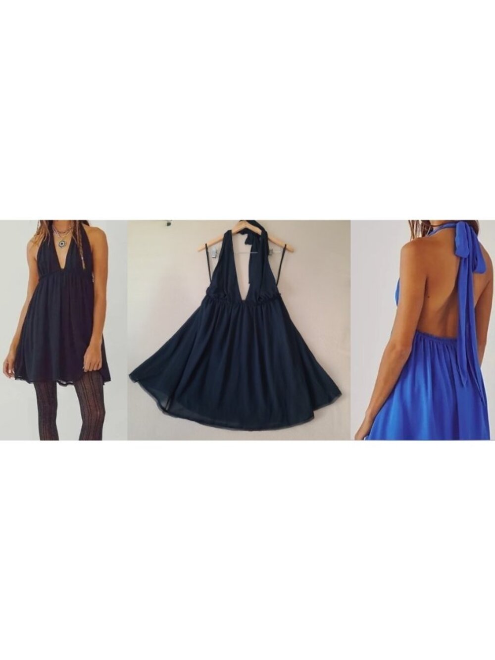 FREE PEOPLE Esme Chiffon Halter Mini Dress M Black Backless Lined Sexy LBD NWT